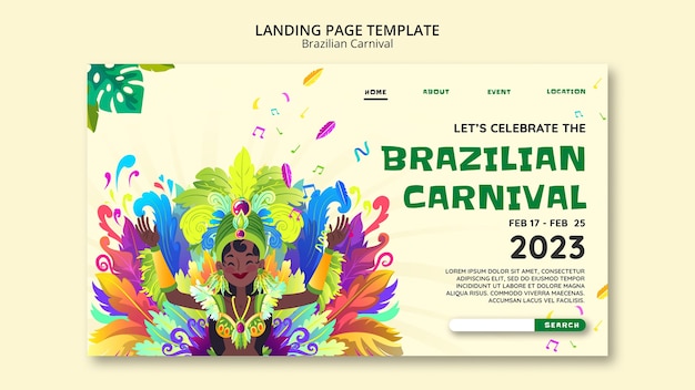 Gratis PSD sjabloon voor bestemmingspagina's voor braziliaans carnaval