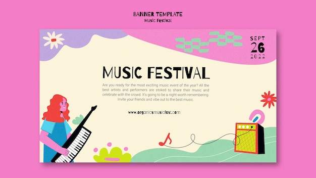 Gratis PSD sjabloon voor bestemmingspagina's voor muziekfestival in abstracte stijl