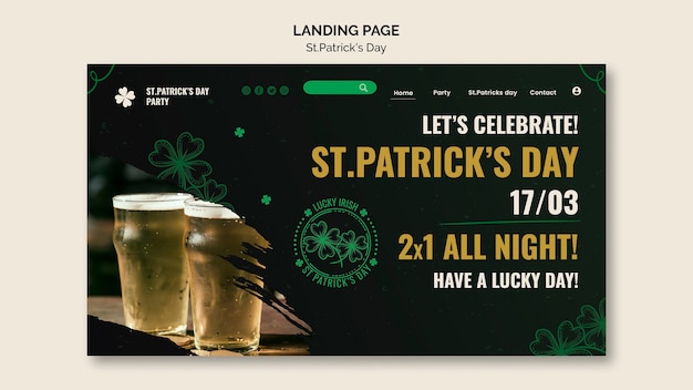 Gratis PSD sjabloon voor bestemmingspagina's voor st. patrick's day-viering