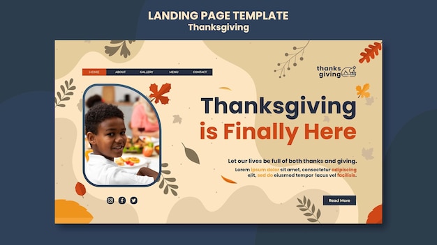 Gratis PSD sjabloon voor bestemmingspagina's voor thanksgiving-dag met bladeren