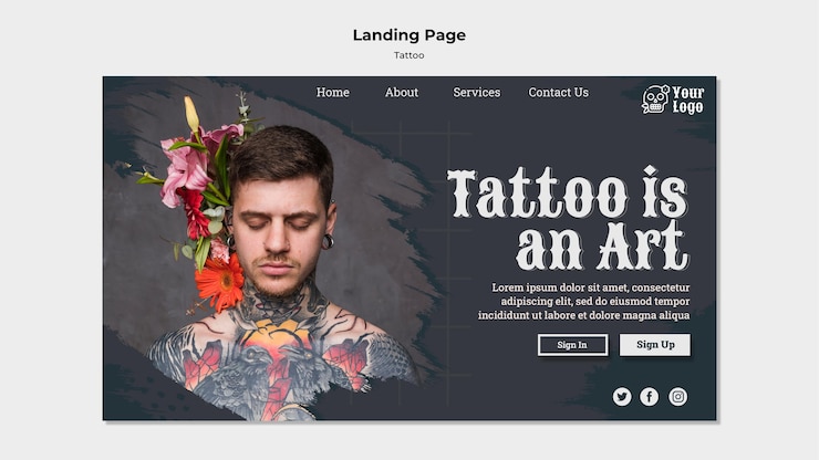 Gratis PSD sjabloon voor bestemmingspagina van tattoo-artiest