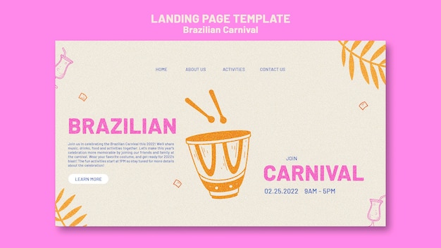 Sjabloon voor bestemmingspagina voor braziliaans carnaval plat ontwerp