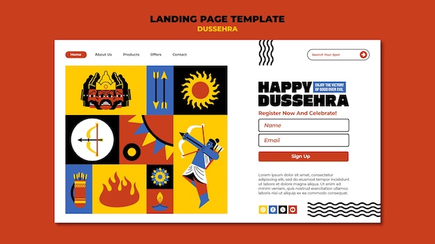 Gratis PSD sjabloon voor bestemmingspagina voor dussehra-viering