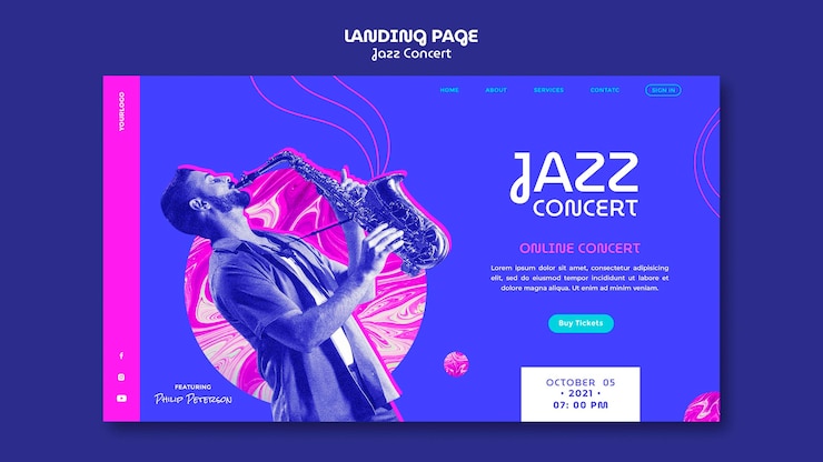 Gratis PSD sjabloon voor bestemmingspagina voor jazzconcerten
