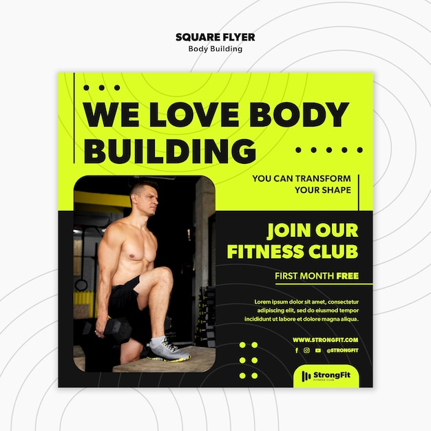 Gratis PSD sjabloon voor bodybuilding training vierkante flyer