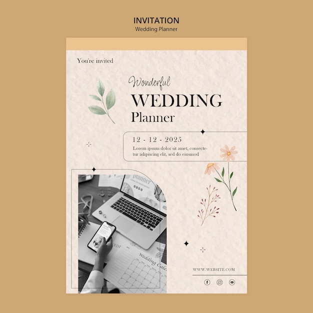 Gratis PSD sjabloon voor bruiloft planner uitnodiging