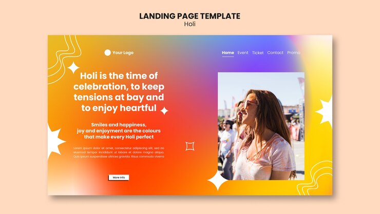 Gratis PSD sjabloon voor de bestemmingspagina van de holi-viering