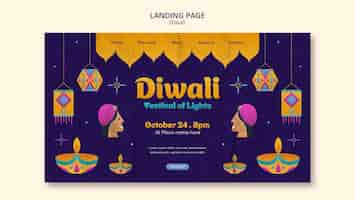 Gratis PSD sjabloon voor diwali-bestemmingspagina met plat ontwerp