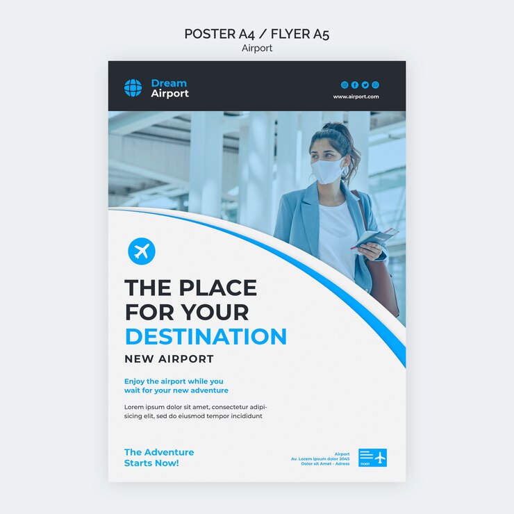 Gratis PSD sjabloon voor droomluchthavenflyer