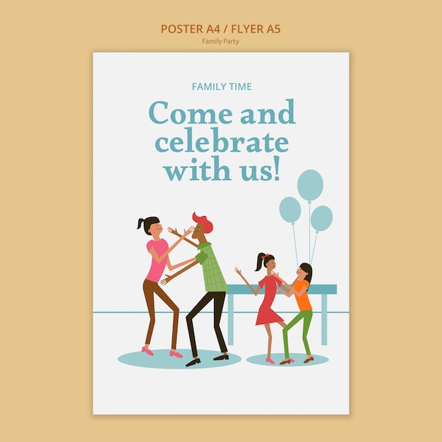 Gratis PSD sjabloon voor familiefeest met plat ontwerp