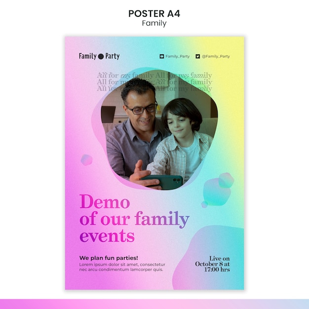 Gratis PSD sjabloon voor familieposter met platte ontwerp