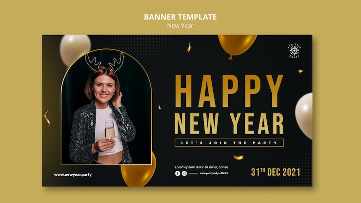 Gratis PSD sjabloon voor feestelijke oudejaarsavond horizontale banner