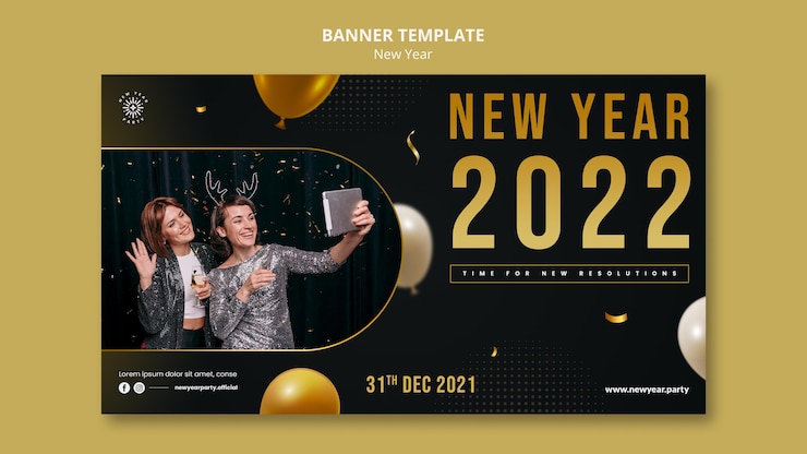 Gratis PSD sjabloon voor feestelijke oudejaarsavond horizontale banner