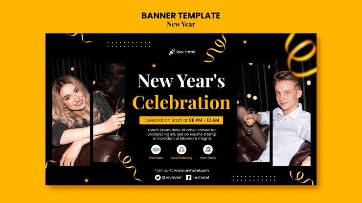Gratis PSD sjabloon voor feestelijke oudejaarsavond horizontale banner
