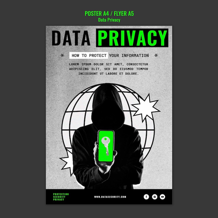 Gratis PSD sjabloon voor gegevensprivacy plat ontwerp