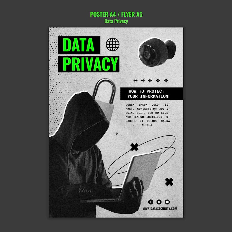 Gratis PSD sjabloon voor gegevensprivacy plat ontwerp