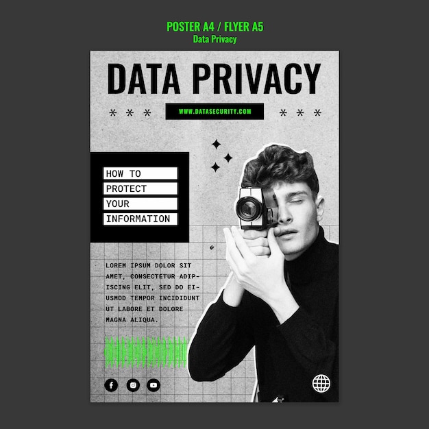 Sjabloon voor gegevensprivacy plat ontwerp