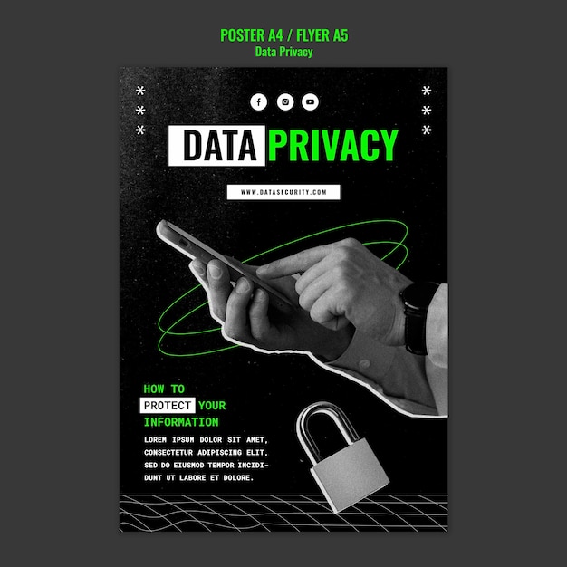 Gratis PSD sjabloon voor gegevensprivacy plat ontwerp