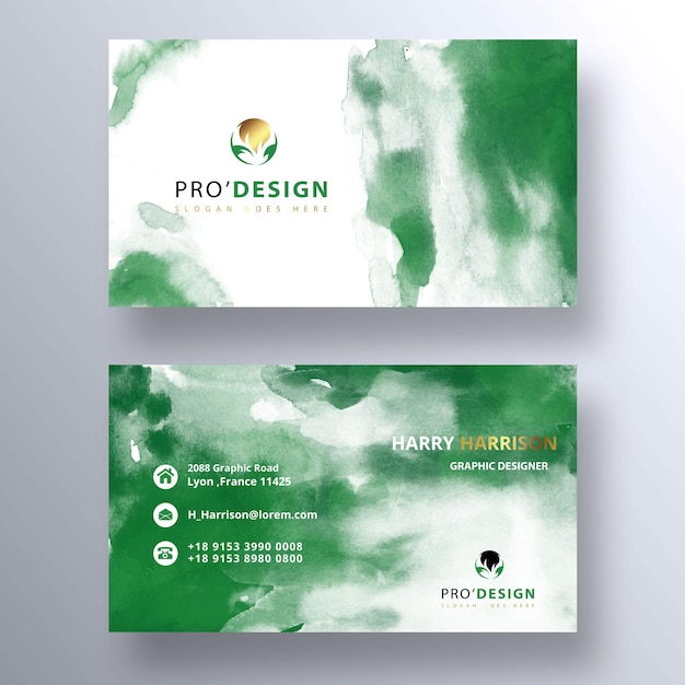 Gratis PSD sjabloon voor groene aquarel psd-visitekaartjes