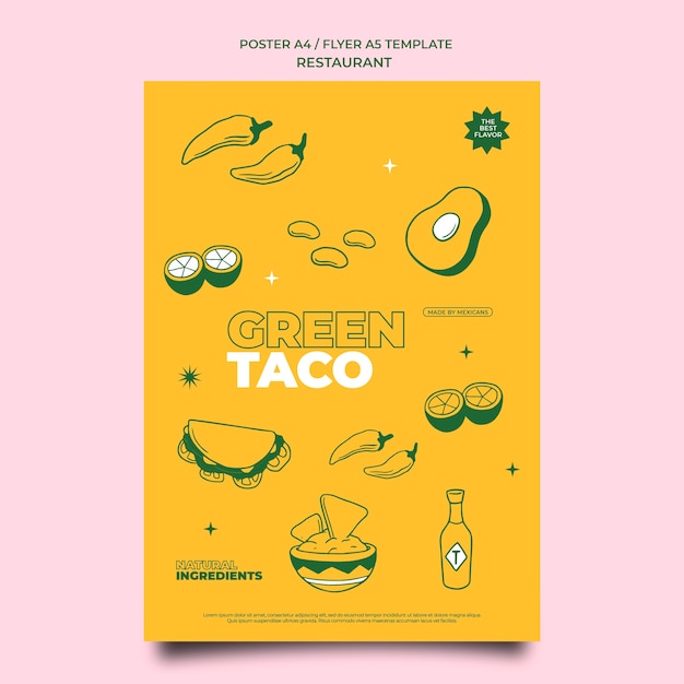 Gratis PSD sjabloon voor groene taco-restaurantposter