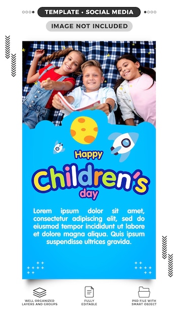 Sjabloon voor happy children's day social media-verhalen