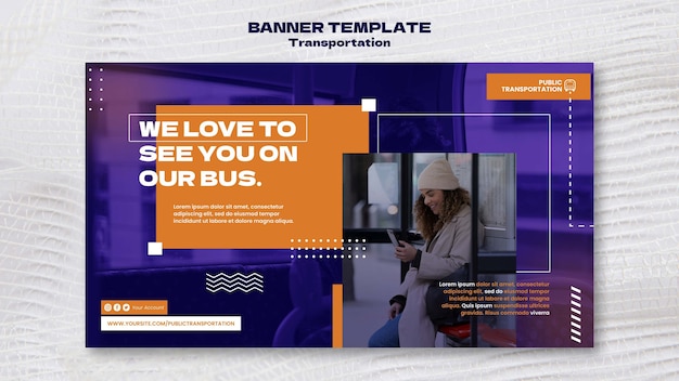 Sjabloon voor horizontaal spandoek openbaar busvervoer met stippenontwerp