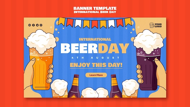 Gratis PSD sjabloon voor horizontaal spandoek voor de viering van de internationale bierdag