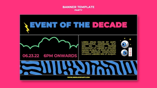 Sjabloon voor horizontaal spandoek voor nachtfeest in retrostijl