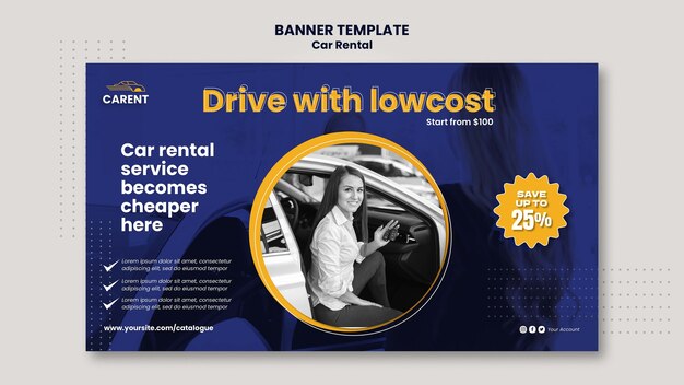Sjabloon voor horizontale banner autoverhuur