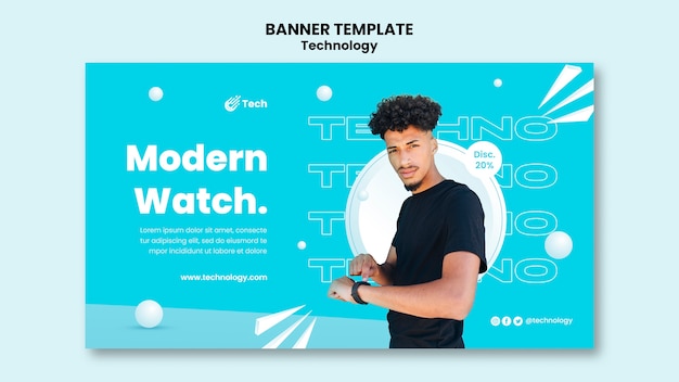 Sjabloon voor horizontale banner met minimalistische technologie