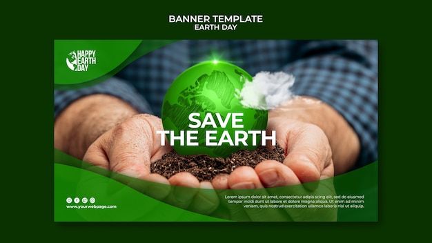 Gratis PSD sjabloon voor horizontale banner van happy earth day