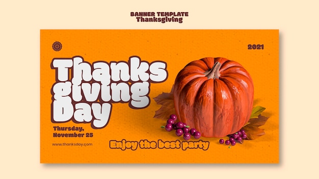 Sjabloon voor horizontale banner van happy thanksgiving day Gratis Psd