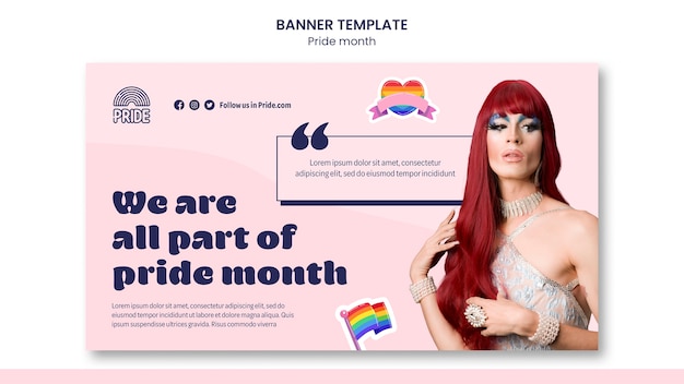 Sjabloon voor horizontale banner van trotsmaand met lgbt-persoon