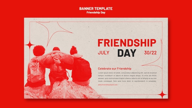 Sjabloon voor horizontale banner van vriendschapsdag met rode tint en sterrenontwerp