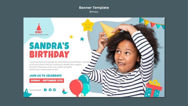 Gratis PSD sjabloon voor horizontale banner verjaardag voor kinderen