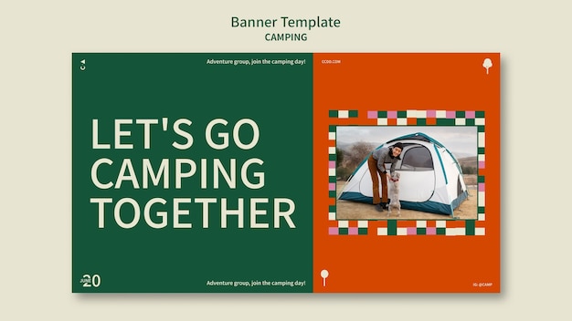 Gratis PSD sjabloon voor horizontale banner voor camping met ontwerp met geometrische vormen