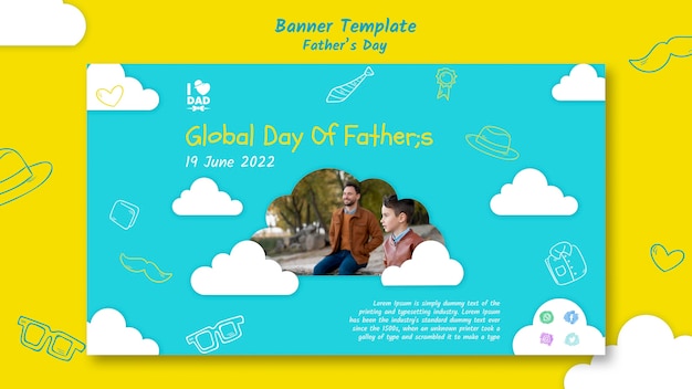Sjabloon voor horizontale banner voor vaderdag met man en zoon
