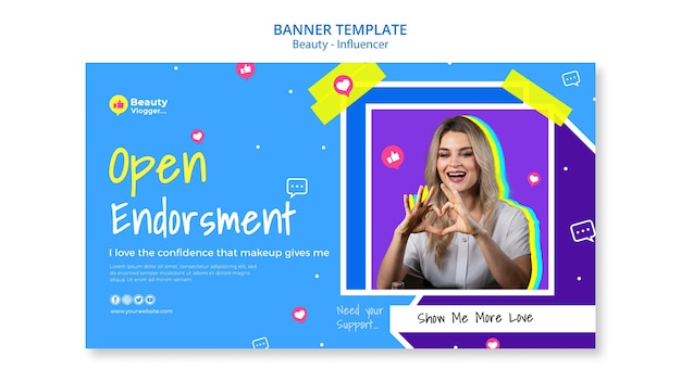 Gratis PSD sjabloon voor horizontale spandoek van schoonheid influencer