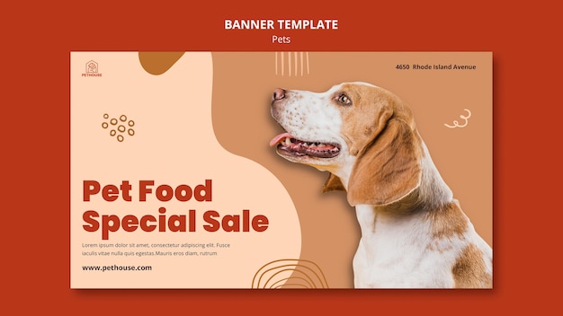 Sjabloon voor horizontale spandoek voor huisdieren met schattige hond