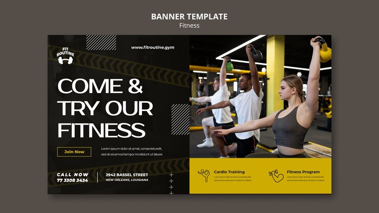 Gratis PSD sjabloon voor horizontale spandoek voor sportschool en fitness
