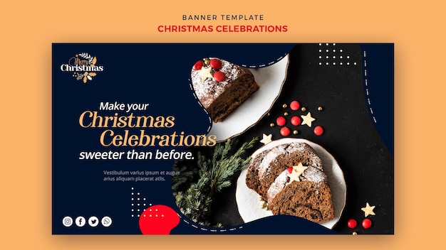 Gratis PSD sjabloon voor horizontale spandoek voor traditionele kerstdesserts