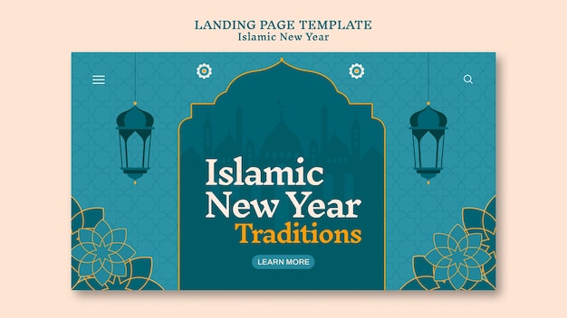 Gratis PSD sjabloon voor islamitische nieuwjaarsbestemmingen met bloemmotief