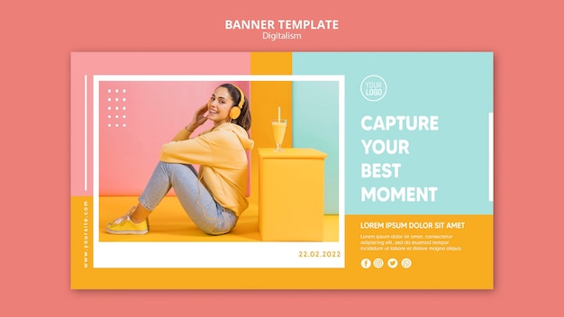 Sjabloon voor kleurrijke digitalisme horizontale banner