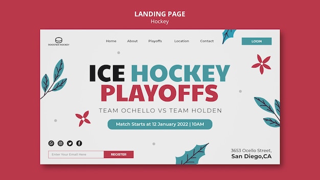 Gratis PSD sjabloon voor landingspagina's voor hockey