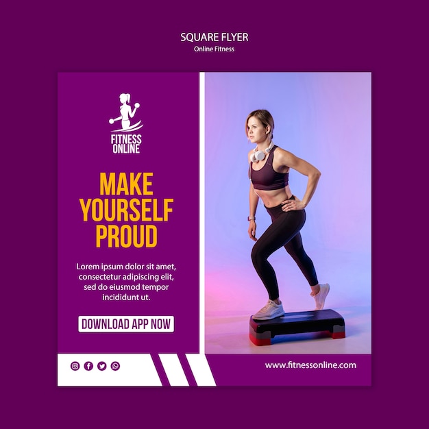 Gratis PSD sjabloon voor online fitness concept vierkante flyer