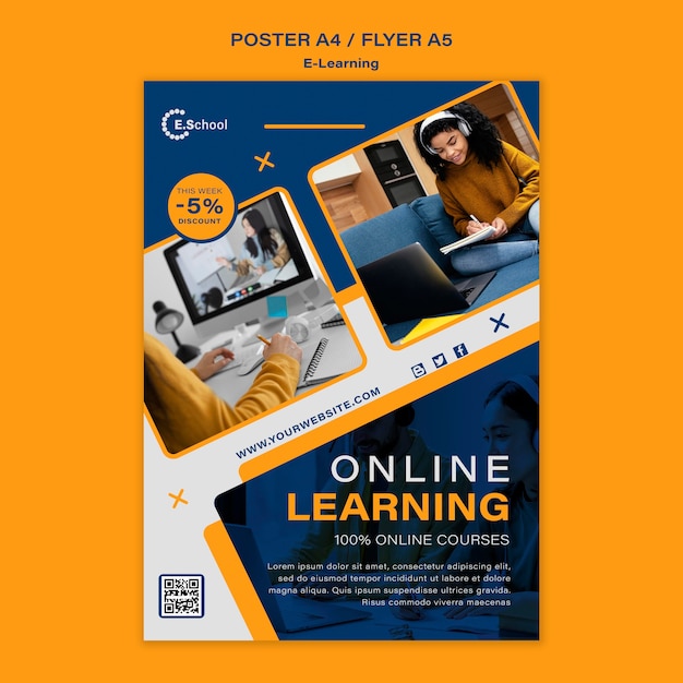 Sjabloon voor online leren-poster