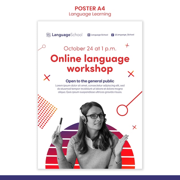 Sjabloon voor online taalleren-poster