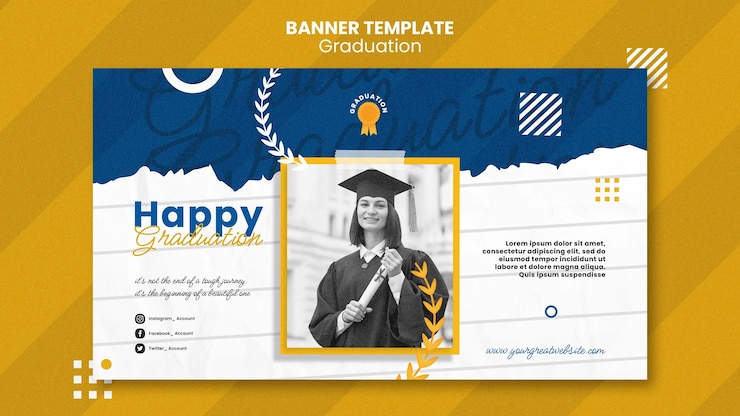 Gratis PSD sjabloon voor plat ontwerp afstuderen spandoek