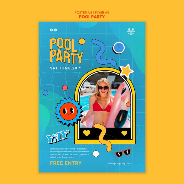 Sjabloon voor poolparty-poster in cartoonstijl