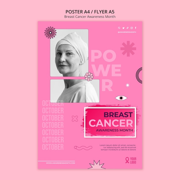 Sjabloon voor poster van de maand voor het bewustzijn van borstkanker
